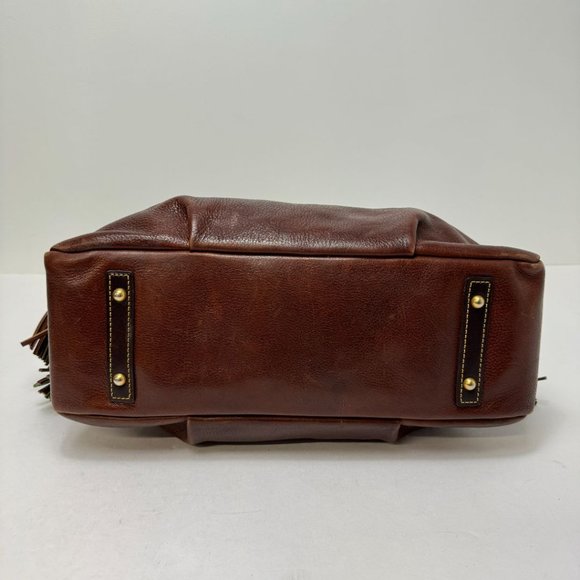 Dooney & Bourke Zip Around Dome Pebbled Leather Side Tassels Tote Brown - Picture 7 of 10